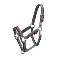 Nylonhalfter mit Führstrick Red Trim Equestro Grau / Rot / Schwarz