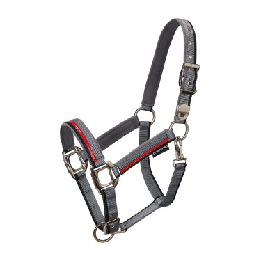 Nylonhalfter mit Führstrick Red Trim Equestro Grau / Rot / Schwarz