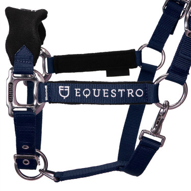 Nylonhalfter mit Führstrick und Fleece-Futter Equestro Marine Marineblau