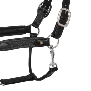 Lederhalfter mit Einsätzen aus geflochtenem Nylon Equestro Schwarz / Grau