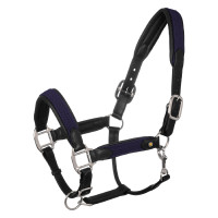 Lederhalfter mit Einsätzen aus geflochtenem Nylon Equestro Schwarz / Marineblau