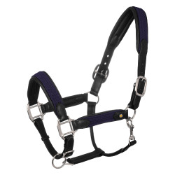 Lederhalfter mit Einsätzen aus geflochtenem Nylon Equestro Schwarz / Marineblau
