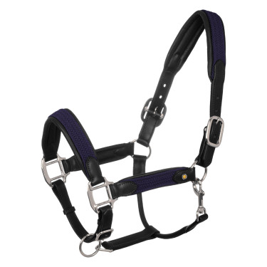Lederhalfter mit Einsätzen aus geflochtenem Nylon Equestro Schwarz / Marineblau