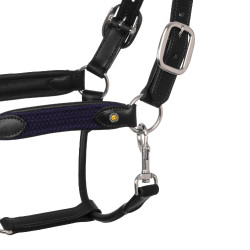 Lederhalfter mit Einsätzen aus geflochtenem Nylon Equestro Schwarz / Marineblau