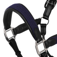 Lederhalfter mit Einsätzen aus geflochtenem Nylon Equestro Schwarz / Marineblau