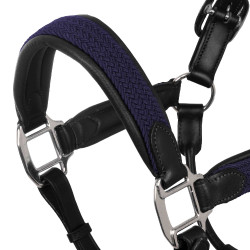 Lederhalfter mit Einsätzen aus geflochtenem Nylon Equestro Schwarz / Marineblau
