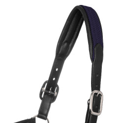Lederhalfter mit Einsätzen aus geflochtenem Nylon Equestro Schwarz / Marineblau