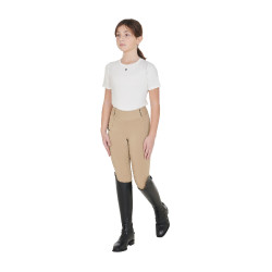 Mädchen-Leggings mit Grip und Equestro-Logo Weihrauch Beige
