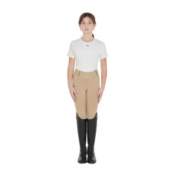 Mädchen-Leggings mit Grip und Equestro-Logo Weihrauch Beige