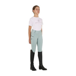 Mädchen-Leggings mit Grip und Equestro-Logo Grauer Nebel Blau