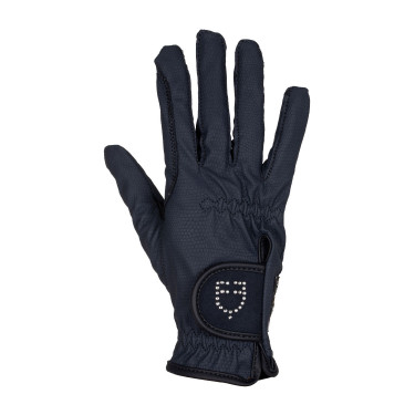 Damenhandschuhe aus weichem technischem Gewebe mit Strass-Logo Equestro Marine Marineblau
