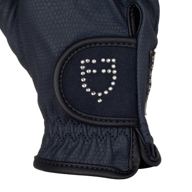 Damenhandschuhe aus weichem technischem Gewebe mit Strass-Logo Equestro Marine Marineblau