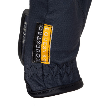 Damenhandschuhe aus weichem technischem Gewebe mit Strass-Logo Equestro Marine Marineblau