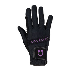 Handschuhe aus technischem Gewebe mit mehrfarbigem Equestro-Logo Schwarz / Violett Handschuhe aus technischem Gewebe mit mehrfarbigem Equestro-Logo Schwarz / Violett