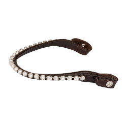 Stirnband aus Kalbsleder mit Acavallo-Perlen Dunkelbraun / Weiß