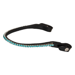 Stirnband aus Kalbsleder mit runden Acavallo-Kristallen Schwarz / Aquamarin Stirnband aus Kalbsleder mit runden Acavallo-Kristallen Schwarz / Aquamarin