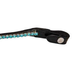 Stirnband aus Kalbsleder mit runden Acavallo-Kristallen Schwarz / Aquamarin Stirnband aus Kalbsleder mit runden Acavallo-Kristallen Schwarz / Aquamarin