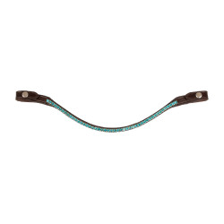 Stirnband aus Kalbsleder mit runden Acavallo-Kristallen Dunkelbraun / Aquamarin