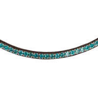 Stirnband aus Kalbsleder mit runden Acavallo-Kristallen Dunkelbraun / Aquamarin