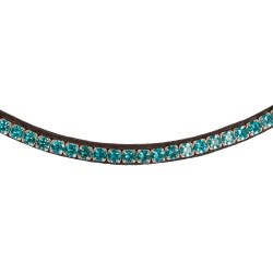 Stirnband aus Kalbsleder mit runden Acavallo-Kristallen Dunkelbraun / Aquamarin