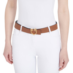 Glatter wendbarer Ledergürtel mit Equestro-Logoschnalle Gold / schwarz-braun Glatter wendbarer Ledergürtel mit Equestro-Logoschnalle Gold / schwarz-braun
