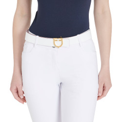 Glatter wendbarer Ledergürtel mit Equestro-Logoschnalle Gold / Rosa-Weiß