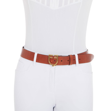 Ledergürtel mit Logo und Logo-Schnalle Equestro Gold / Cognac Braun