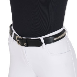 Leder-Gürtel mit silbernen Nieten Equestro Schwarz / Silber