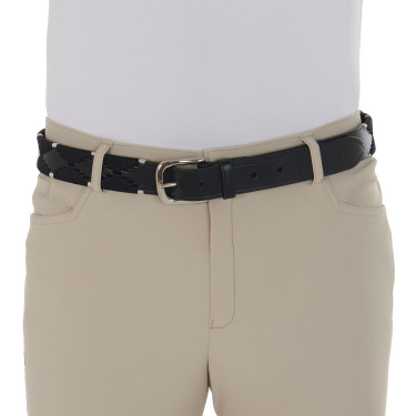 Leder-Gürtel mit schwarzer und weißer Stickerei Equestro Schwarz