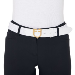 Elastischer Ledergürtel mit Equestro-Logo-Schnalle Gold / Weiß Wei&amp;amp;amp;amp;amp;szlig;