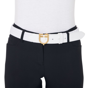 Elastischer Ledergürtel mit Equestro-Logo-Schnalle Gold / Weiß Wei&amp;amp;amp;amp;amp;szlig;