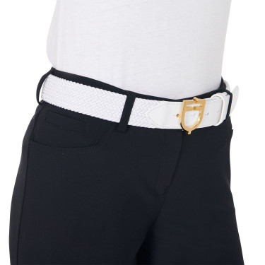 Elastischer Ledergürtel mit Equestro-Logo-Schnalle Gold / Weiß Wei&amp;amp;amp;amp;amp;szlig;