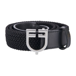 Elastischer Ledergürtel mit Equestro-Logo-Schnalle Silber / Schwarz