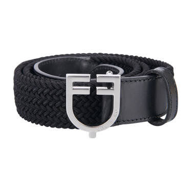 Elastischer Ledergürtel mit Equestro-Logo-Schnalle Silber / Schwarz