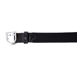 Elastischer Ledergürtel mit Equestro-Logo-Schnalle Silber / Schwarz