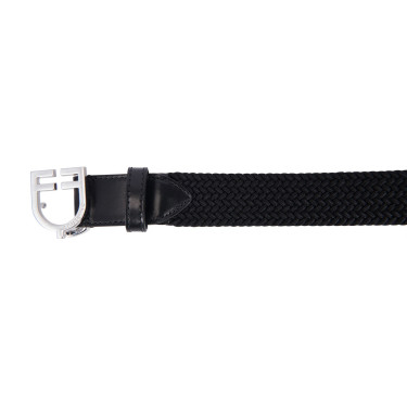 Elastischer Ledergürtel mit Equestro-Logo-Schnalle Silber / Schwarz