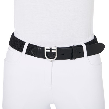 Elastischer Ledergürtel mit Equestro-Logo-Schnalle Silber / Schwarz