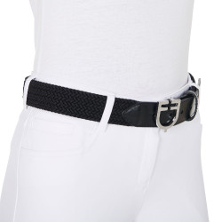 Elastischer Ledergürtel mit Equestro-Logo-Schnalle Silber / Schwarz