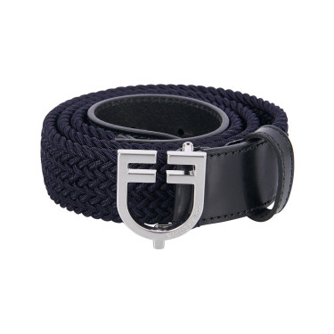 Elastischer Ledergürtel mit Equestro-Logo-Schnalle Silber / Marineblau