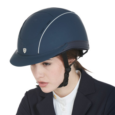 Phantom-Helm mit Frontlogo und Ledereinsätzen von Equestro Marine Marineblau