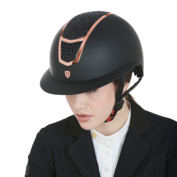 Eclipse-Helm mit Strass und breitem Visier (3 Polsterungen) Equestro Schwarz / Roségold