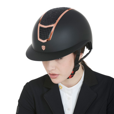 Eclipse-Helm mit Strass und breitem Visier (3 Polsterungen) Equestro Schwarz / Roségold
