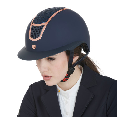 Eclipse-Helm mit Strass und breitem Visier (3 Polsterungen) Equestro Marine / Roségold Marineblau