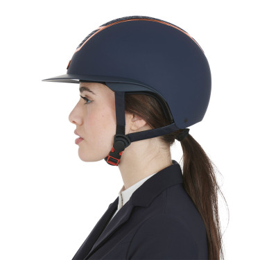 Eclipse-Helm mit Strass und breitem Visier (3 Polsterungen) Equestro Marine / Roségold Marineblau
