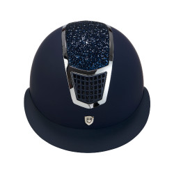 Eclipse-Helm mit Strass und breitem Visier (3 Polsterungen) Equestro Marine / Silber Blau