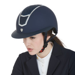 Eclipse-Helm mit Strass und breitem Visier (3 Polsterungen) Equestro Marine / Silber Blau