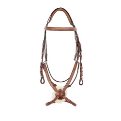 Trense mit mexikanischem Reithalfter und synthetischem Lammfell Equestro Cognac Braun