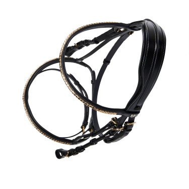 Englisches Lederzaumzeug Clincher ohne Zügel Equestro Schwarz