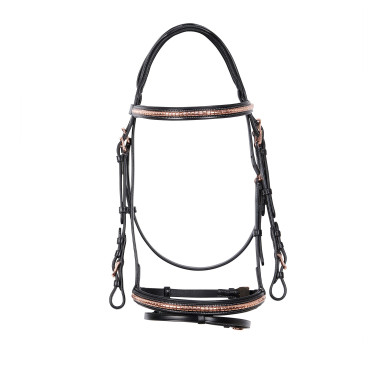 Englisches Lederzaumzeug mit Clincher in Roségold ohne Zügel Equestro Englisches Lederzaumzeug mit Clincher in Roségold ohne Zügel Equestro