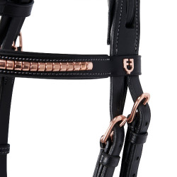 Englisches Lederzaumzeug mit Clincher in Roségold ohne Zügel Equestro Englisches Lederzaumzeug mit Clincher in Roségold ohne Zügel Equestro
